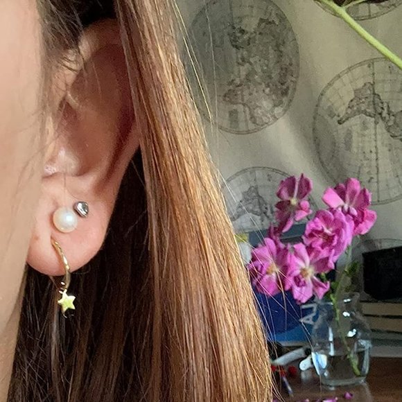 Womens Sterling Silver 14K Gold Plated Handpicked Freshwater Stud Pearl Earrings - Picture 11 of 13